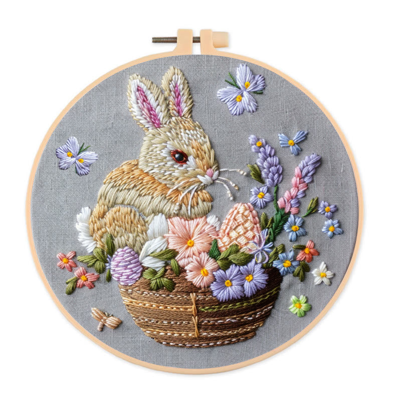 Rubbyoo Embroidery Kit - Easter Bunny's Basket  | Holiday Needlework Gift  Hand Stitch - 20*20cm - image 0