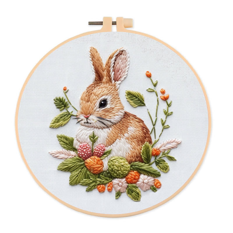 Rubbyoo Embroidery Kit -Floral Bunny | Holiday Needlework Gift  For Beginners - 20*20cm - image 0