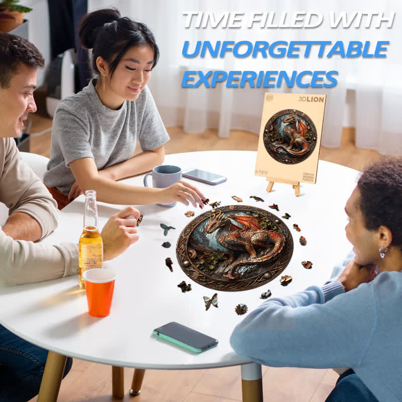 3D Ancient Red Dragon - Wooden Jigsaw Puzzle - image 3