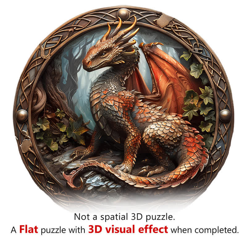 3D Ancient Red Dragon - Wooden Jigsaw Puzzle - image 2