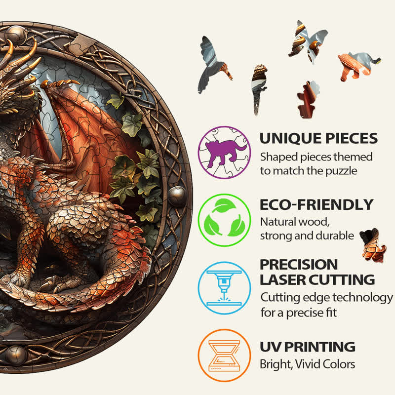 3D Ancient Red Dragon - Wooden Jigsaw Puzzle - image 5