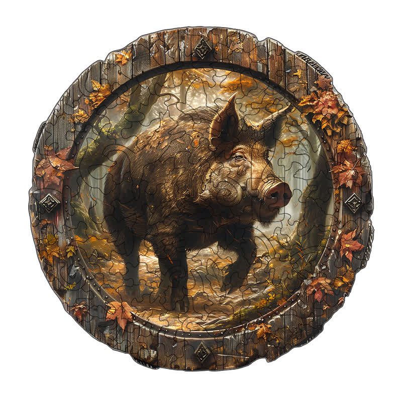 3D Vision Wild Boar  - Wooden Jigsaw Puzzle - A3 - Wooden Gift Packaging - image 1