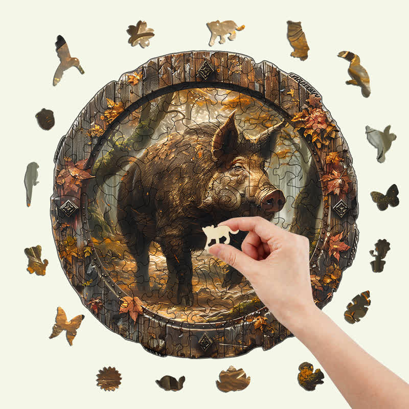 3D Vision Wild Boar  - Wooden Jigsaw Puzzle - image 6