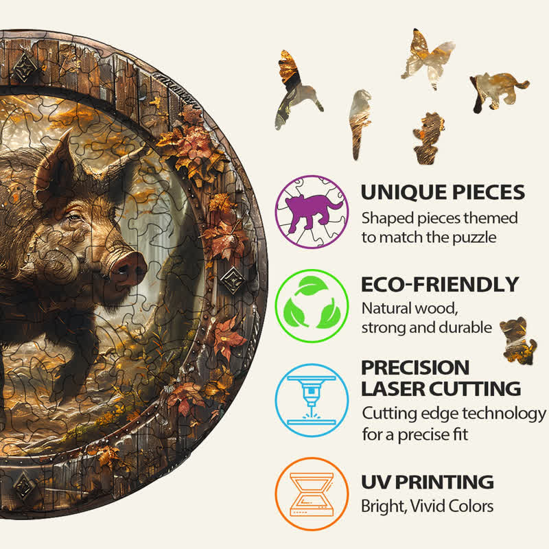 3D Vision Wild Boar  - Wooden Jigsaw Puzzle - image 5