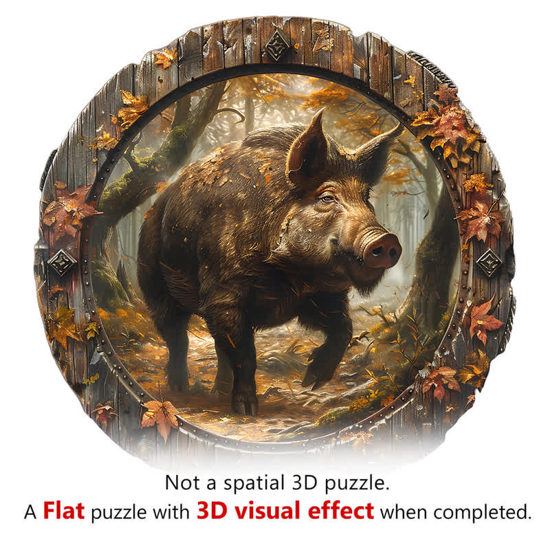 3D Vision Wild Boar  - Wooden Jigsaw Puzzle - image 2