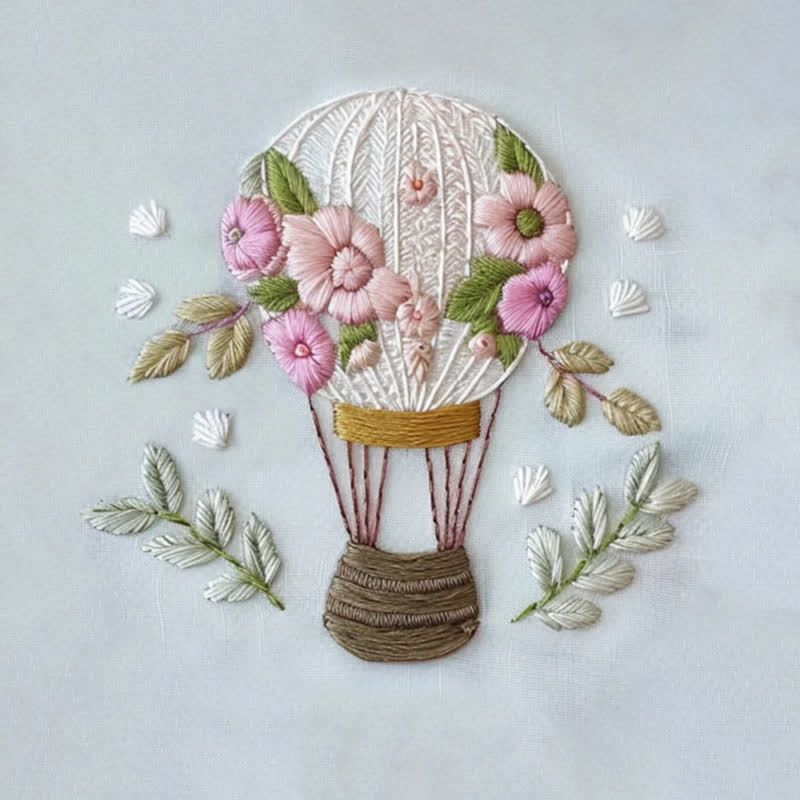 Rubbyoo Embroidery Kit -Dreamy Hot Air Balloon with Pastel Flowers | Needlework Gift  For Beginners - image 1