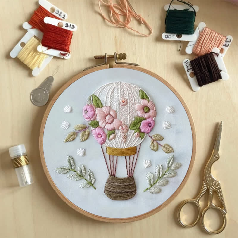Rubbyoo Embroidery Kit -Dreamy Hot Air Balloon with Pastel Flowers | Needlework Gift  For Beginners - image 4