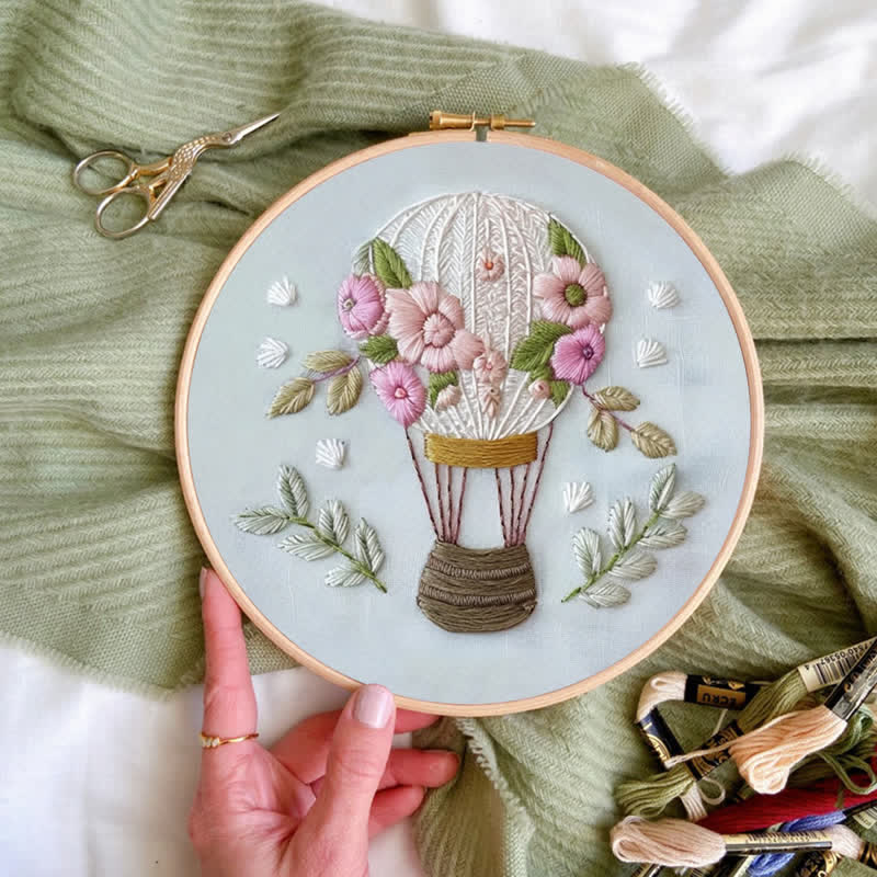 Rubbyoo Embroidery Kit -Dreamy Hot Air Balloon with Pastel Flowers | Needlework Gift  For Beginners - image 9