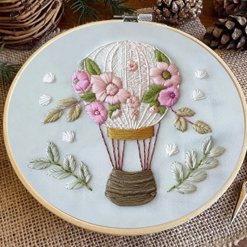 Rubbyoo Embroidery Kit -Dreamy Hot Air Balloon with Pastel Flowers | Needlework Gift  For Beginners - image 5