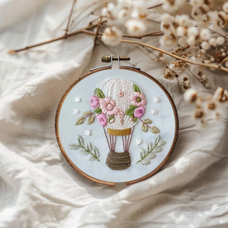 Rubbyoo Embroidery Kit -Dreamy Hot Air Balloon with Pastel Flowers | Needlework Gift  For Beginners - image 3
