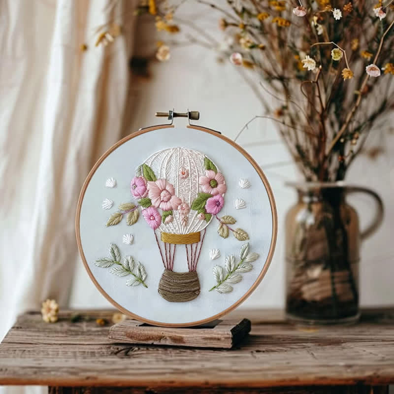 Rubbyoo Embroidery Kit -Dreamy Hot Air Balloon with Pastel Flowers | Needlework Gift  For Beginners - image 2