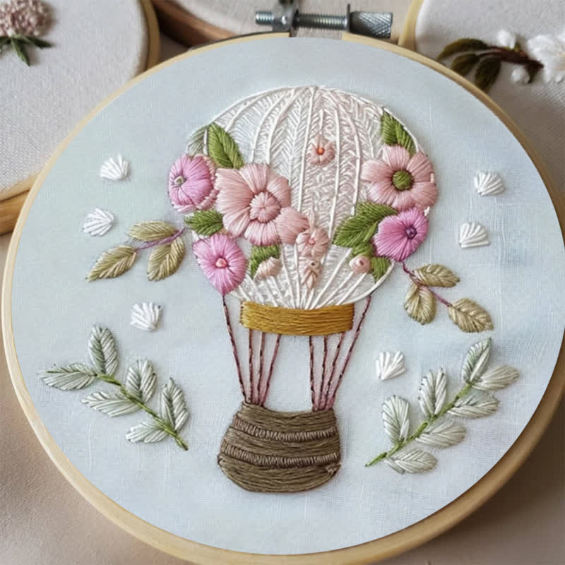 Rubbyoo Embroidery Kit -Dreamy Hot Air Balloon with Pastel Flowers | Needlework Gift  For Beginners - image 7