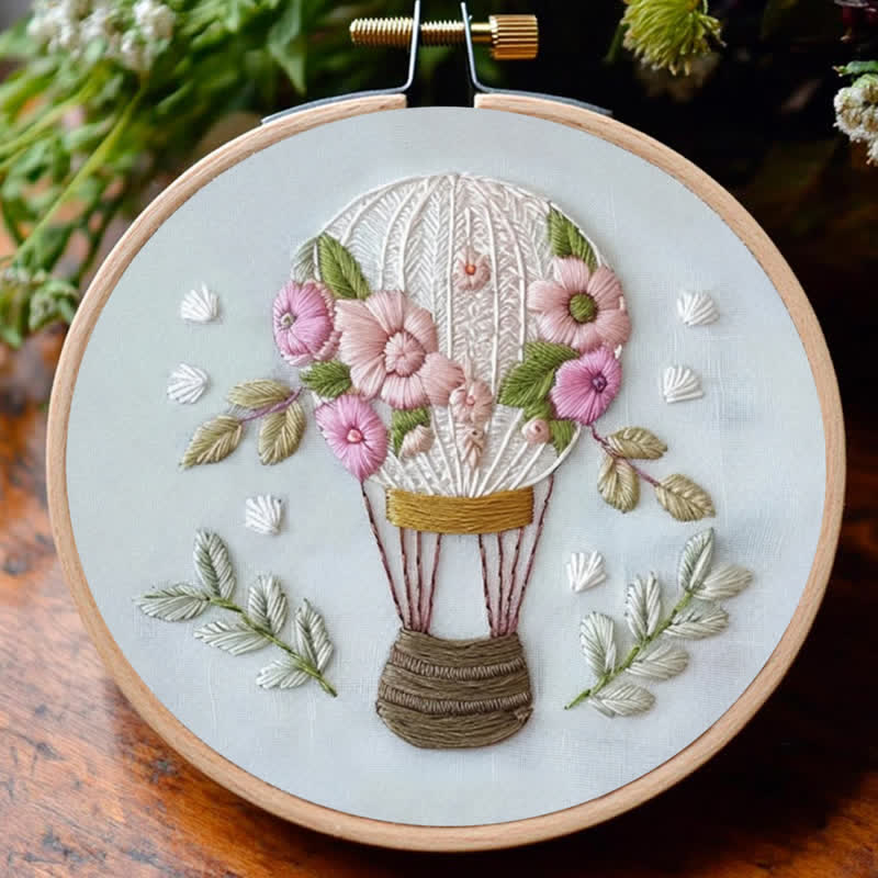 Rubbyoo Embroidery Kit -Dreamy Hot Air Balloon with Pastel Flowers | Needlework Gift  For Beginners - image 8