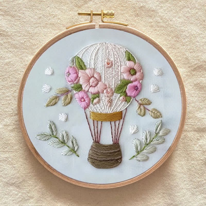 Rubbyoo Embroidery Kit -Dreamy Hot Air Balloon with Pastel Flowers | Needlework Gift  For Beginners - image 6