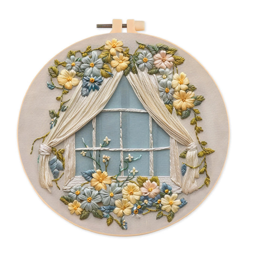 Rubbyoo Embroidery Kit - Floral Window Pattern | Beginner Hand Sewing - 20*20cm - image 0