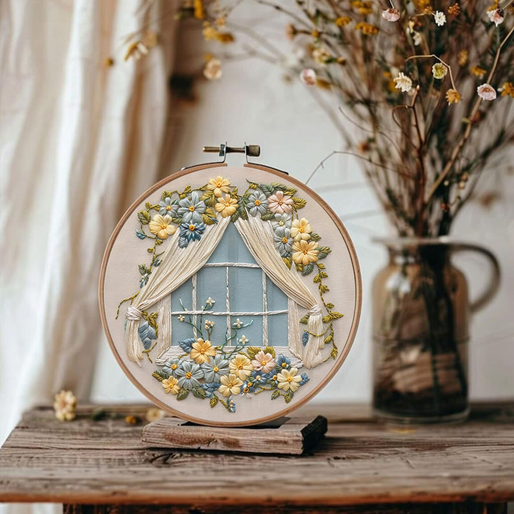 Rubbyoo Embroidery Kit - Floral Window Pattern | Beginner Hand Sewing - image 2