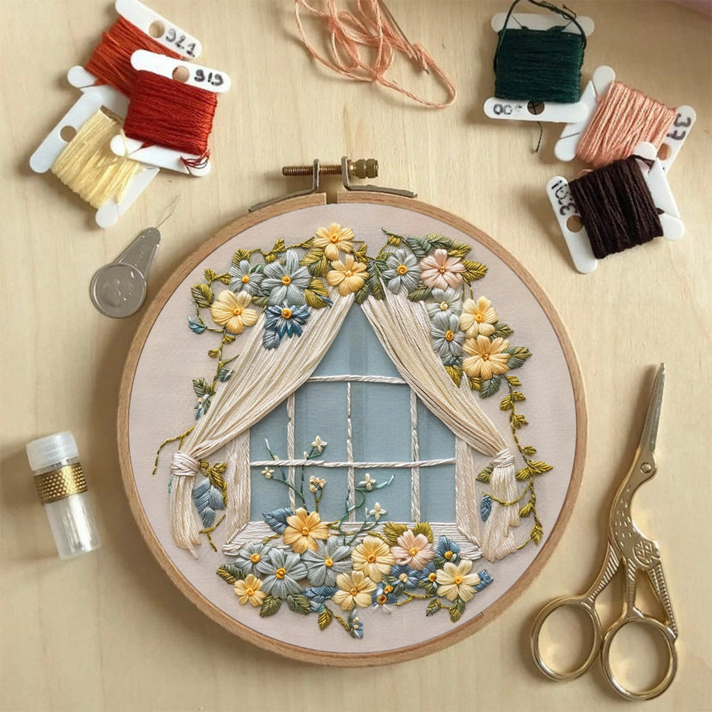 Rubbyoo Embroidery Kit - Floral Window Pattern | Beginner Hand Sewing - image 3