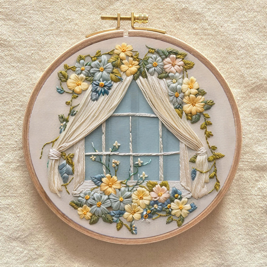 Rubbyoo Embroidery Kit - Floral Window Pattern | Beginner Hand Sewing - image 7