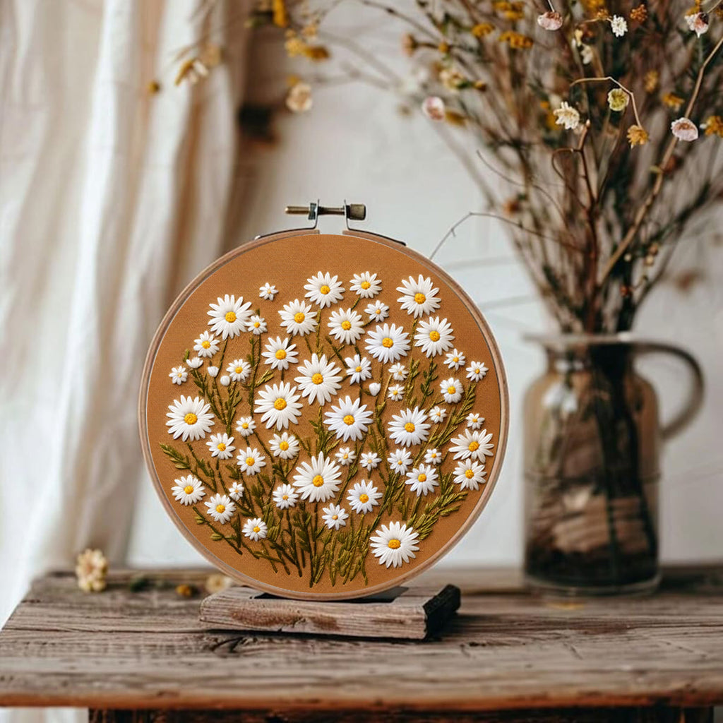 Rubbyoo Embroidery Kit - Daisies Meadow  | Handmade Kit For Beginners - image 1