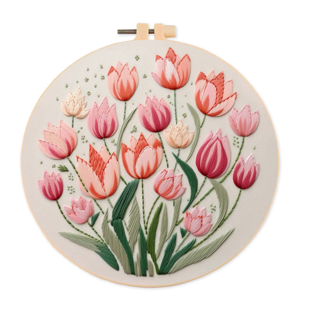 Rubbyoo Embroidery Kit - Tulips Garden Art |  Diy Stitch Crafts - 20*20cm - image 0