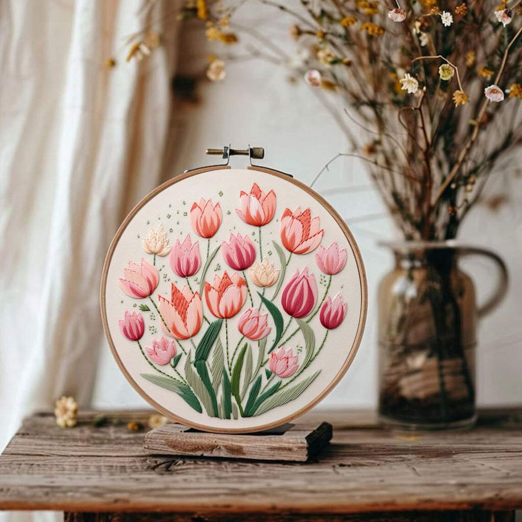 Rubbyoo Embroidery Kit - Tulips Garden Art |  Diy Stitch Crafts - image 3