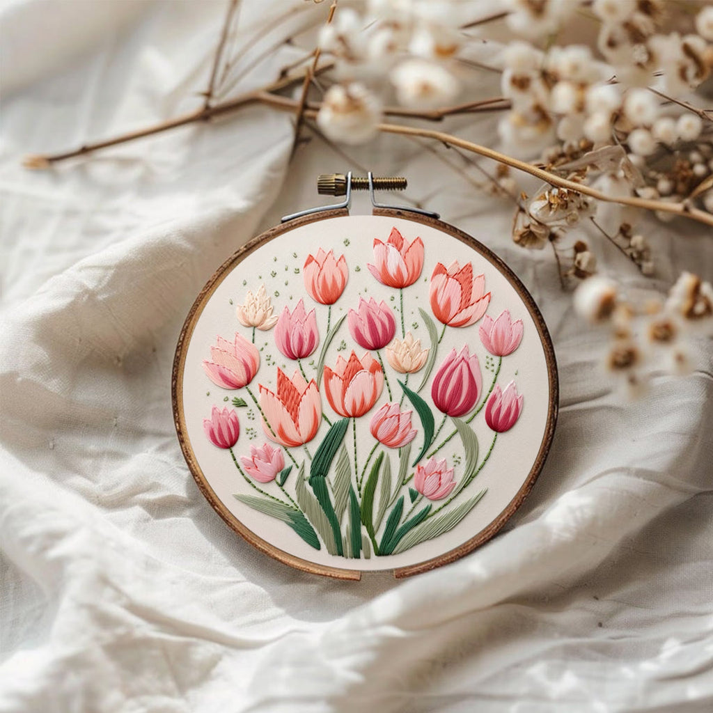 Rubbyoo Embroidery Kit - Tulips Garden Art |  Diy Stitch Crafts - image 1