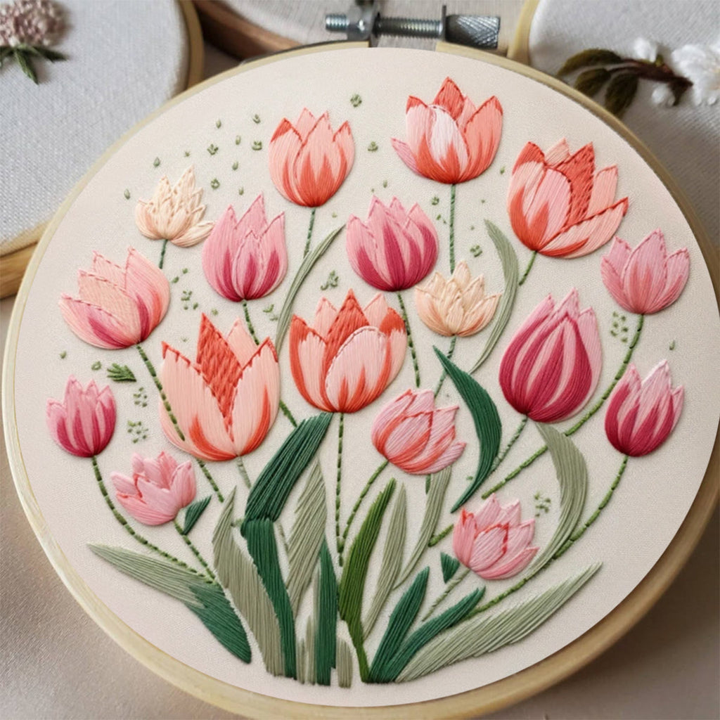 Rubbyoo Embroidery Kit - Tulips Garden Art |  Diy Stitch Crafts - image 2