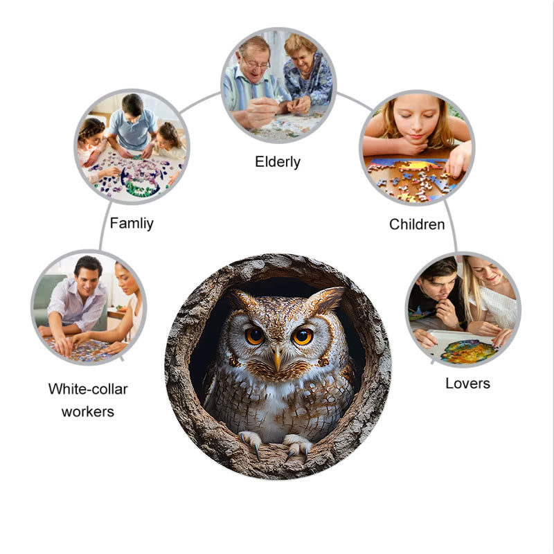 3D Vision Owl Nestled Within Tree - Wooden Jigsaw Puzzle - image 7