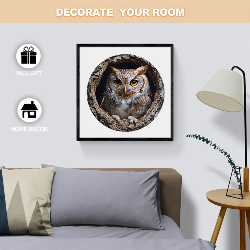 3D Vision Owl Nestled Within Tree - Wooden Jigsaw Puzzle - image 3