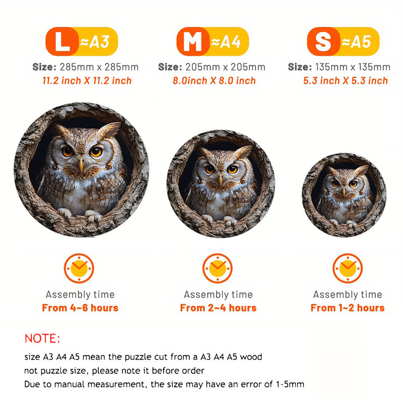 3D Vision Owl Nestled Within Tree - Wooden Jigsaw Puzzle - image 8