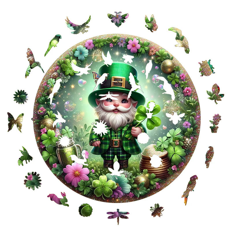 3D Vision St. Patrick's Day Gnome - Wooden Jigsaw Puzzle - image 1