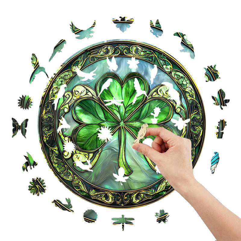 3D Vision St Patrick's Day Shamrock  - Wooden Jigsaw Puzzle - image 2