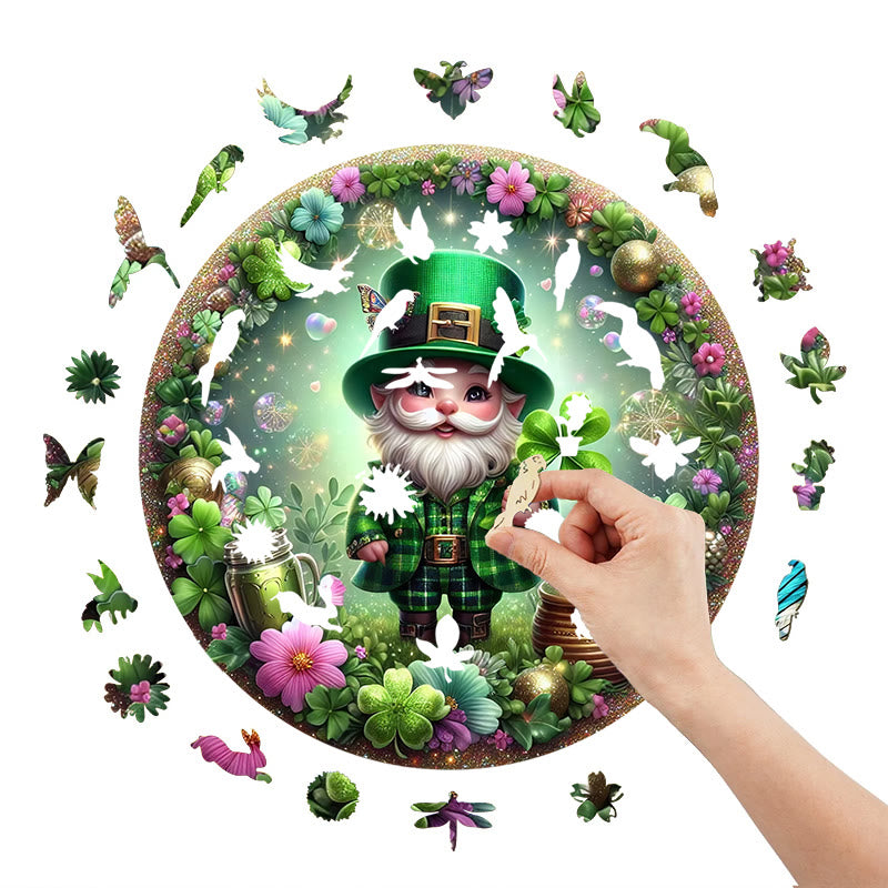 3D Vision St. Patrick's Day Gnome - Wooden Jigsaw Puzzle - image 2