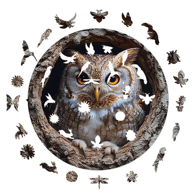3D Vision Owl Nestled Within Tree - Wooden Jigsaw Puzzle - image 1