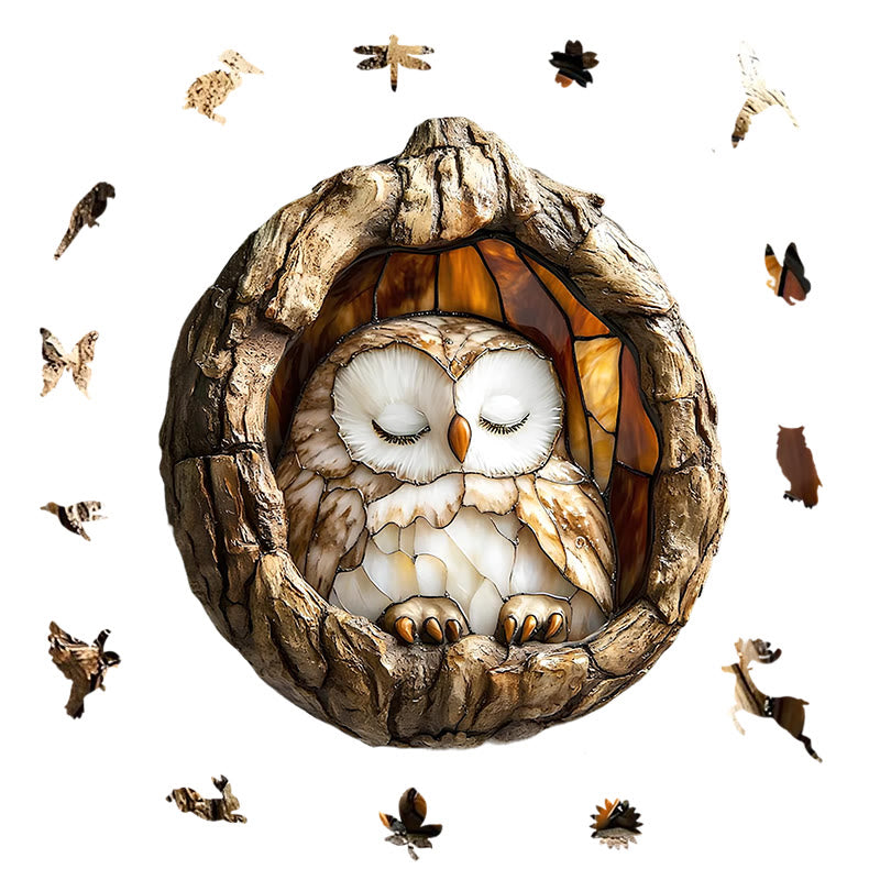 3D Vision Sleeping Owl - Wooden Jigsaw Puzzle - image 1