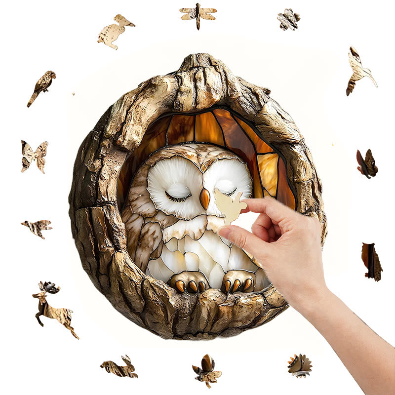 3D Vision Sleeping Owl - Wooden Jigsaw Puzzle - image 2