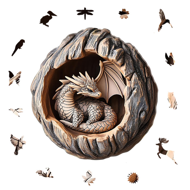 3D Vision Dragon of Guarding Nest - Wooden Jigsaw Puzzle - image 1