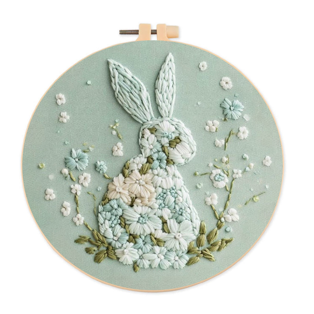 Rubbyoo Embroidery Kit - Bunny With Floral | Hand Stitch Gift  - 20*20cm - image 0