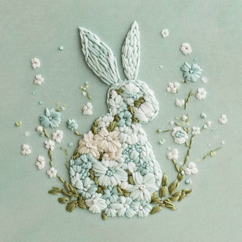 Rubbyoo Embroidery Kit - Bunny With Floral | Hand Stitch Gift  - image 1