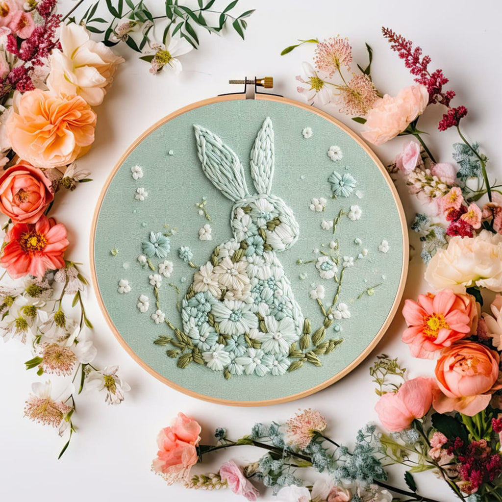 Rubbyoo Embroidery Kit - Bunny With Floral | Hand Stitch Gift  - image 2