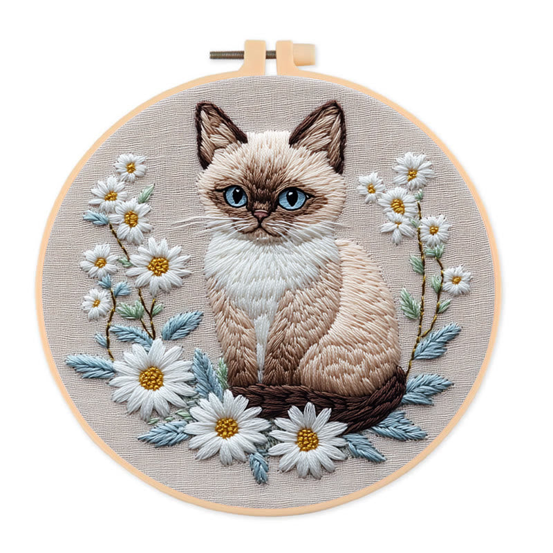 Rubbyoo Embroidery Kit - Cat And Flower |  Diy Craft Kit - 20*20cm - image 0