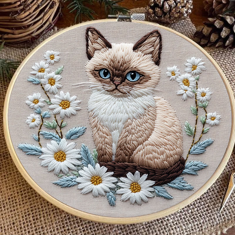 Rubbyoo Embroidery Kit - Cat And Flower |  Diy Craft Kit - image 2