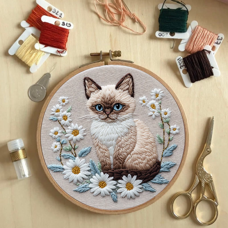 Rubbyoo Embroidery Kit - Cat And Flower |  Diy Craft Kit - image 3