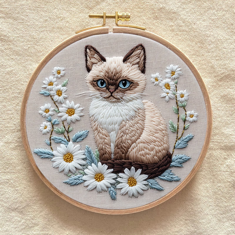 Rubbyoo Embroidery Kit - Cat And Flower |  Diy Craft Kit - image 4