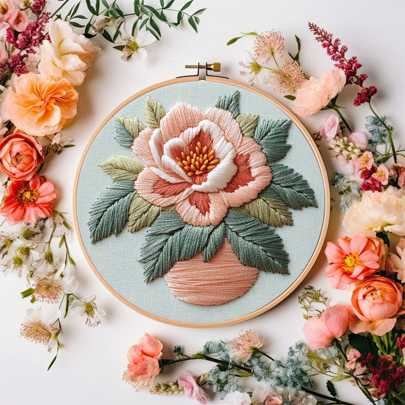 Rubbyoo Embroidery Kit - Peony Flower |  Needlework Craft For Beginner - image 1