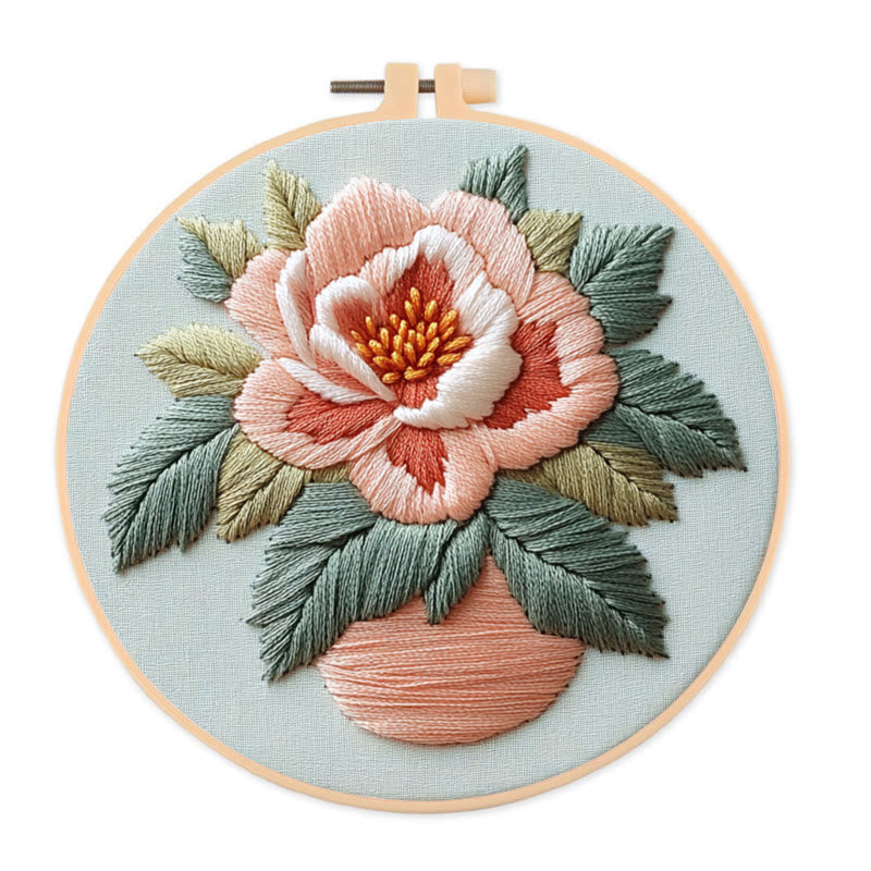 Rubbyoo Embroidery Kit - Peony Flower |  Needlework Craft For Beginner - 20*20cm - image 0