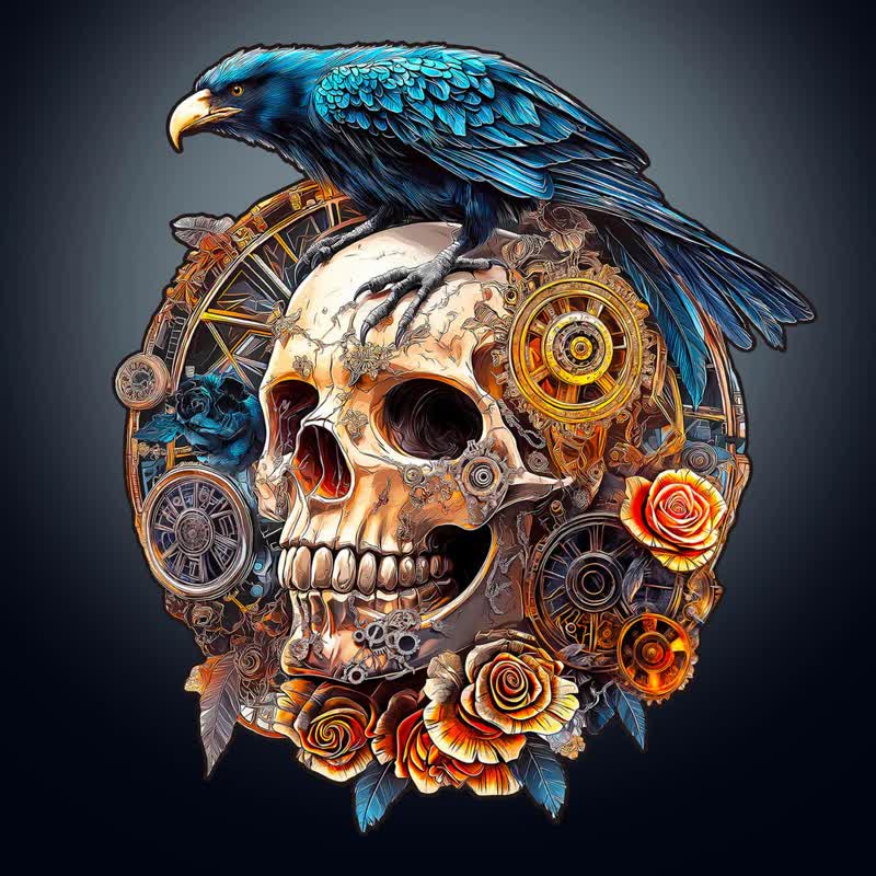 3D Mechanical Skull & Raven - Wooden Jigsaw Puzzle - image 0