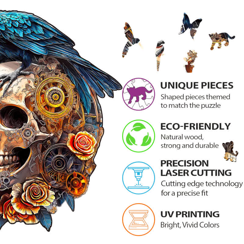 3D Mechanical Skull & Raven - Wooden Jigsaw Puzzle - image 8