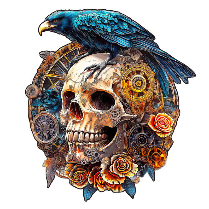 3D Mechanical Skull & Raven - Wooden Jigsaw Puzzle - A3 - Wooden Gift Packaging - image 1