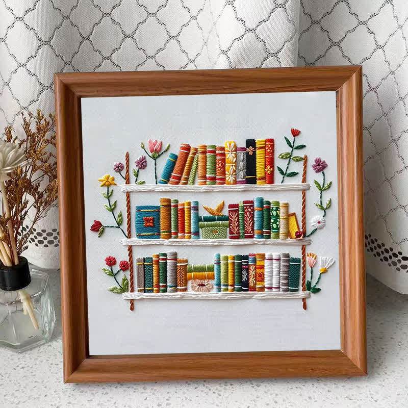 Rubbyoo Embroidery Kit - Bookshelf Book Lover DIY Craft Kit  - 15*15cm - Embroidery Kit Plus An Extra Frame - image 10